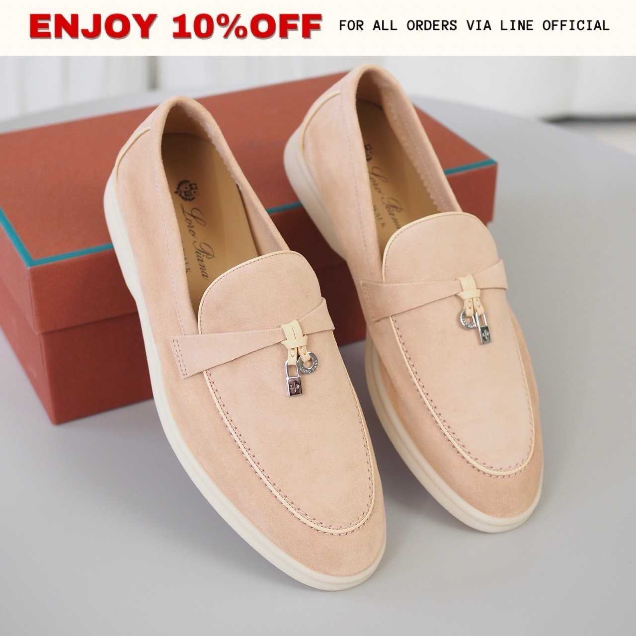 NEW! LORO PIANA Summer Charms Walk Loafers สี Pink Reef | Shoes