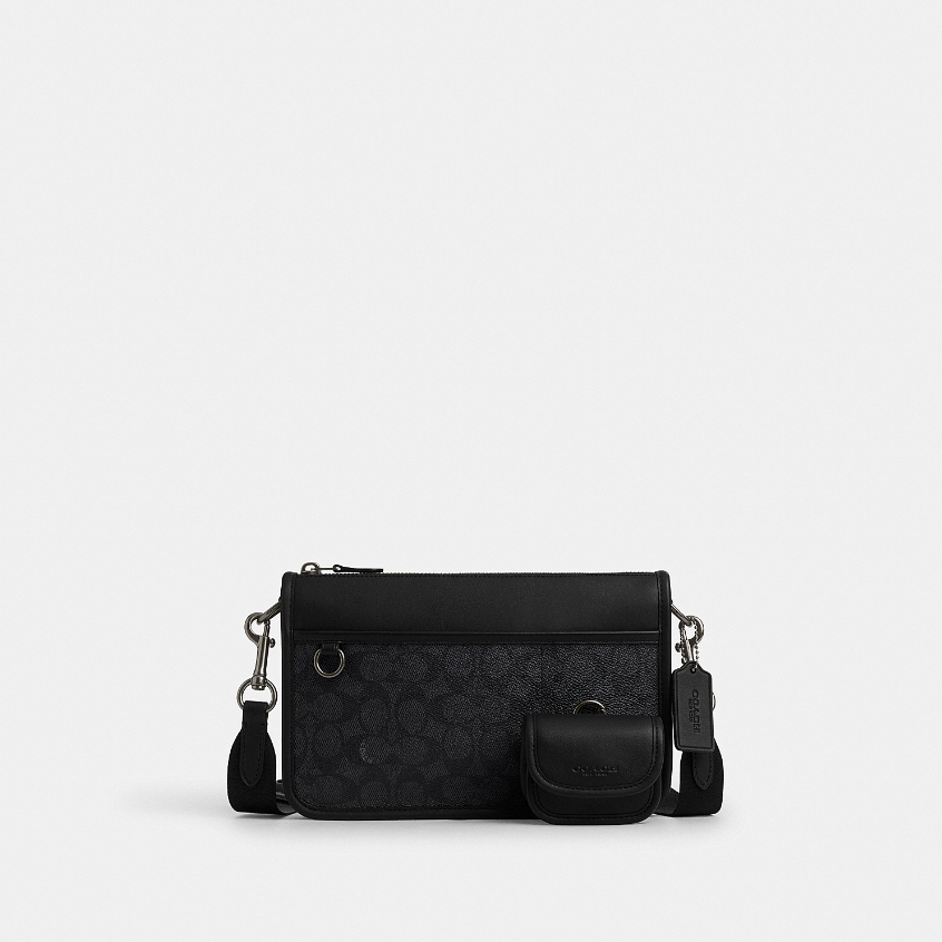 Coach CW373 Heritage Convertible Crossbody (QBMI5) กระเป๋าสะพายข้างผู้ชาย สี Qb/Charcoal/Black