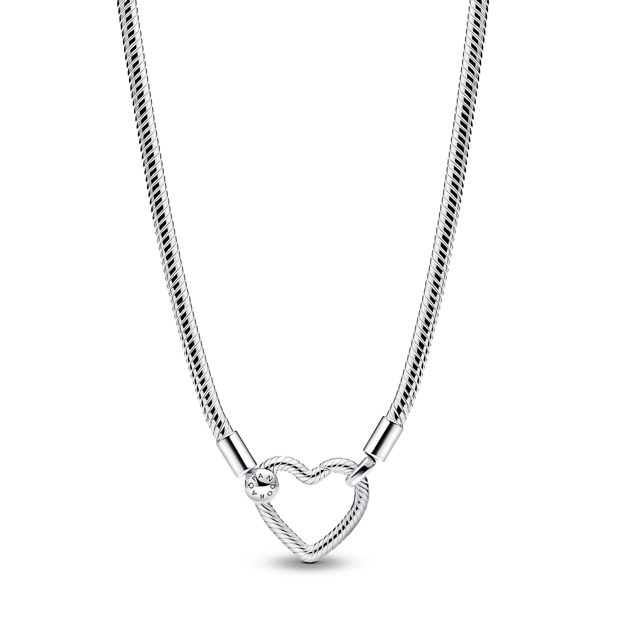 Snake chain sterling silver necklace with heart clasp