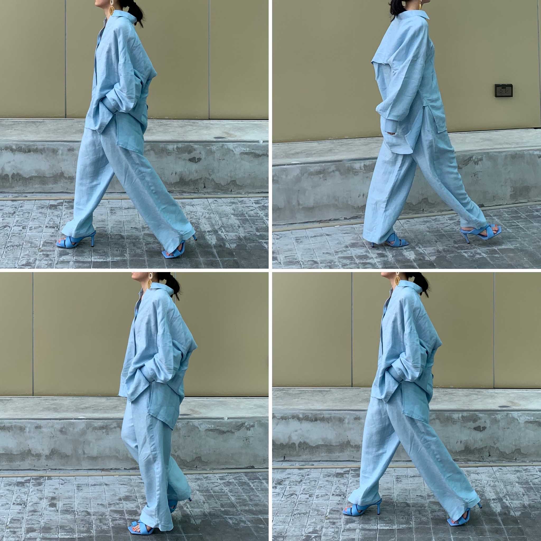 Linen Back Flap Shirt - Sky Blue