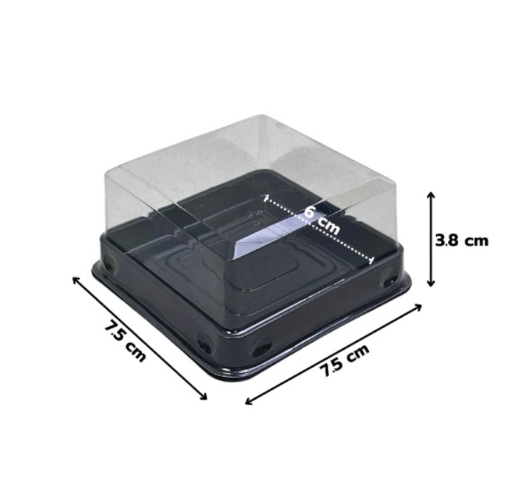 (ห่อ50ชุด) กล่องเค้กเหลี่ยมฐานดำ 80g P161IM72BL