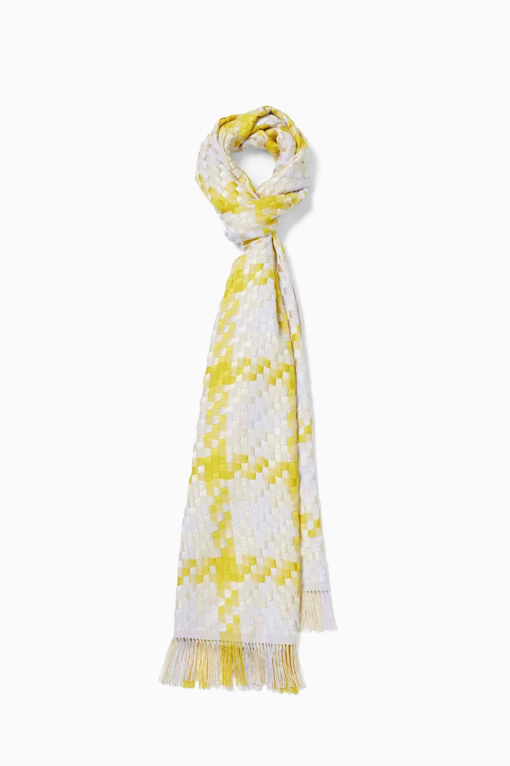 ผ้าพันคอ SS24 Geral Houndstooth Check Purple Yellow Beige