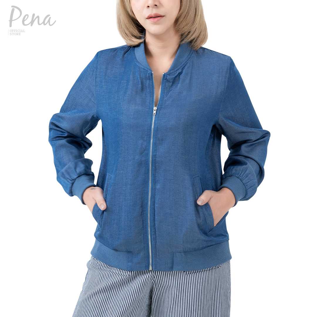 Pena house Bomber jacket เสื้อแจ๊คเก็ตผู้หญิงลำลองซิปหน้า แขนยาว สีพื้น  PWSL112401