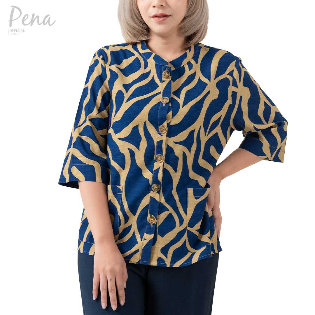 Pena house เสื้อคอจีนแขนสั้น ผ้าฝ้ายลินิน PWSL072402