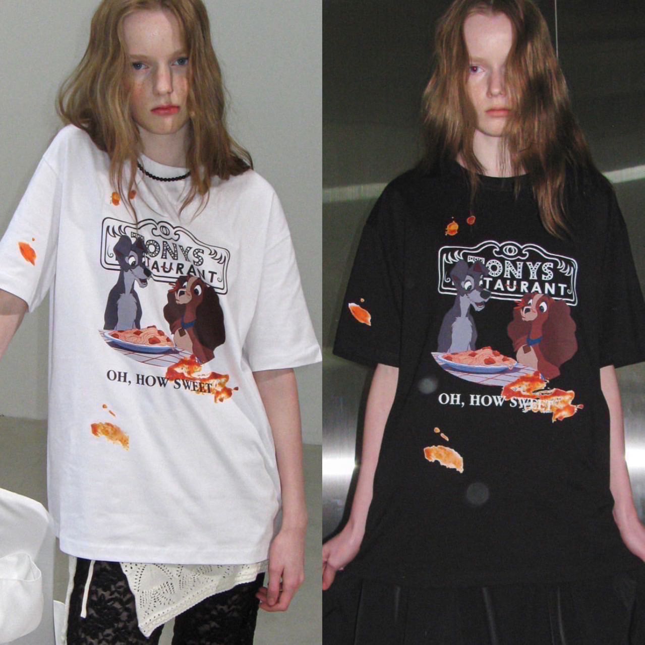 /พร้อมส่ง/ RONRON PASTA LADY AND THE TRAMP OVER FIT T SHIRT