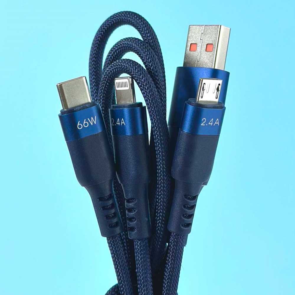 สายชาร์จแบบ 3 in 1 usb to Lightning,Micro usb,Type-C ชาร์จเร็วรวม 6A ยาว 1.2M