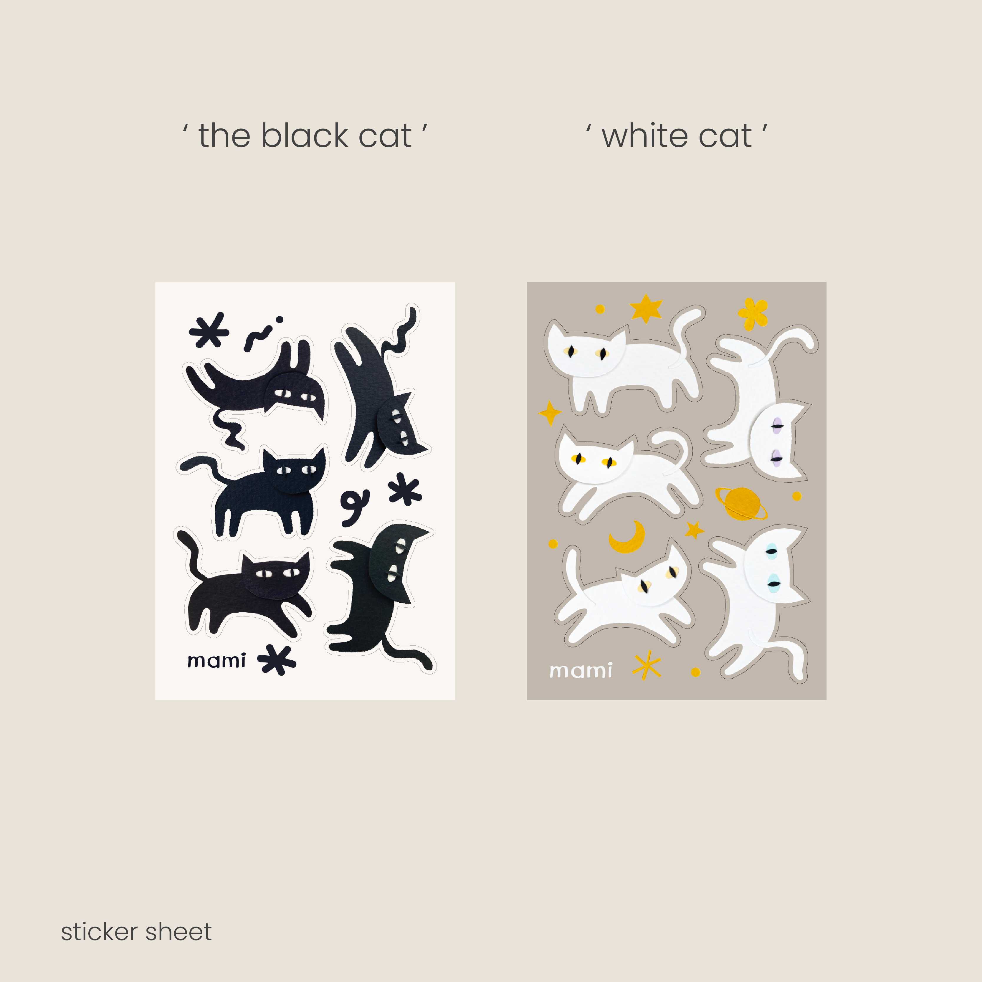 mini sticker sheet - black & white cat