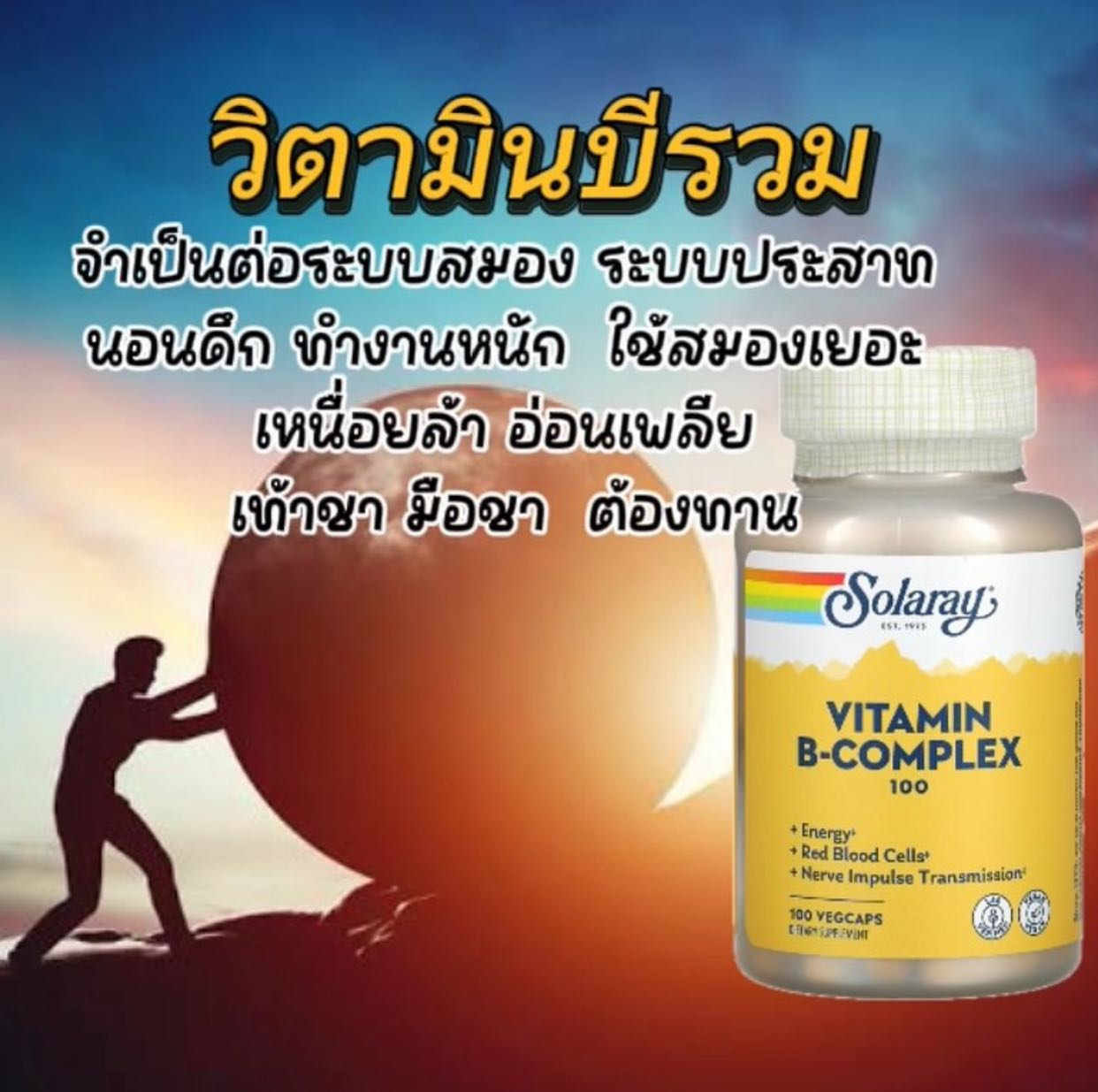 Solaray, B-Complex 100 วิตามินบีรวม   บรรจุ 100 เม็ด