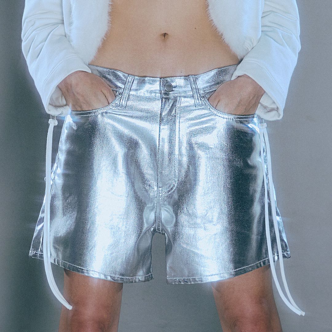 CHROME  Silver coated denim shorts