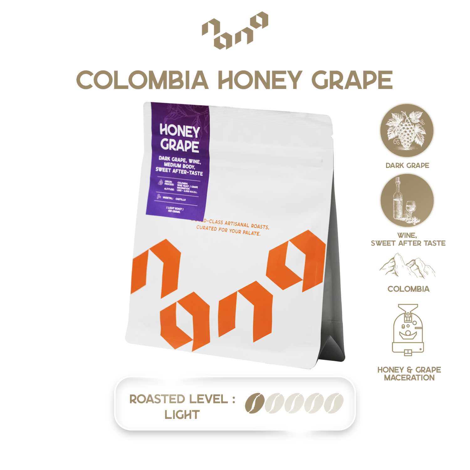 Honey Grape Colombia 100 g. คั่ว Light Roast เมล็ดกาแฟ