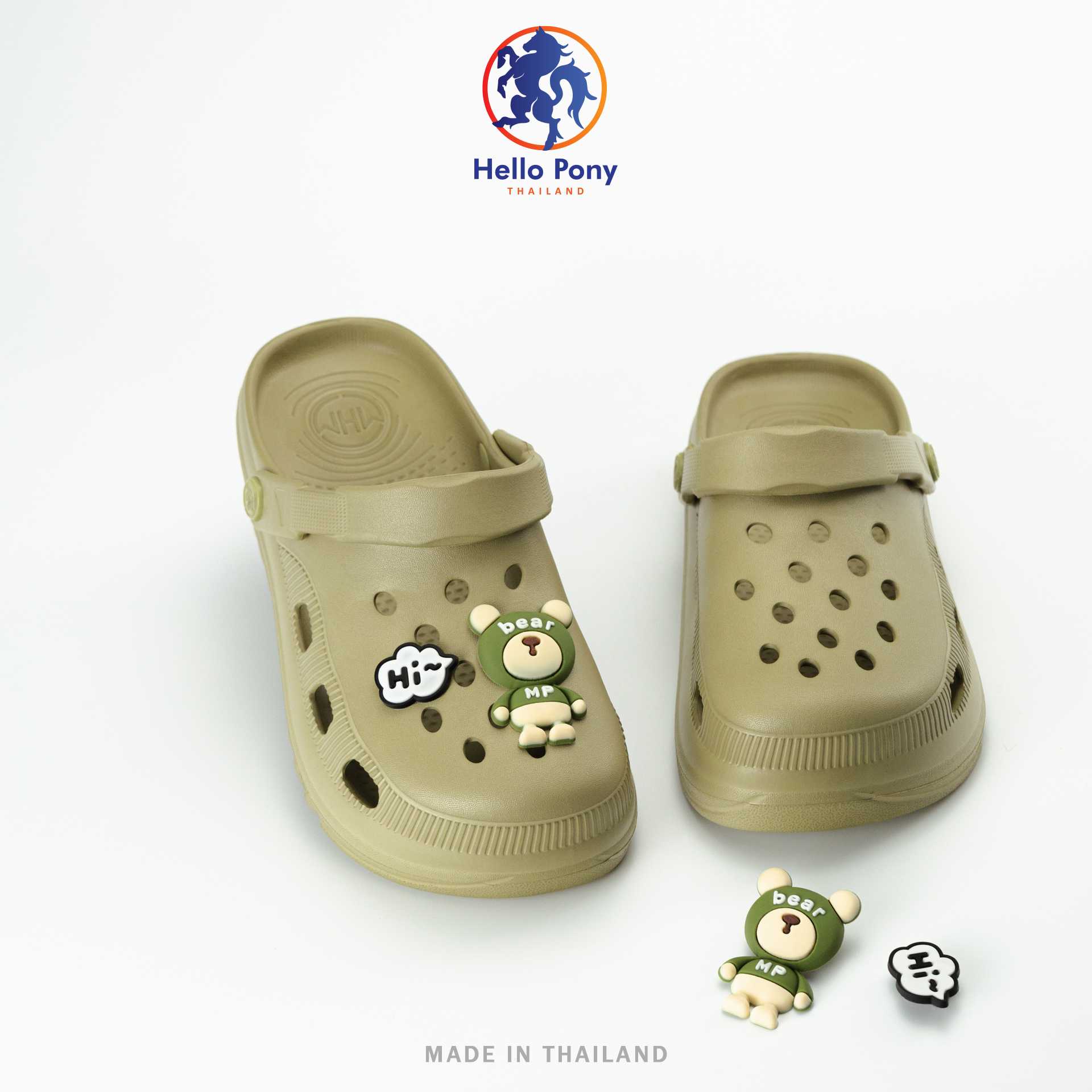 Hello Pony รุ่น MHM4017 รองเท้าแตะรัดส้น สำหรับผู้ชายและผู้หญิง มีตัวติดการ์ตูน Size 36-41