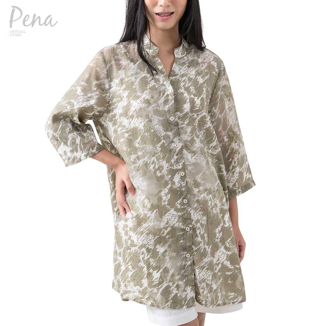 Pena house เสื้อทูนิคเชิ๊ต คอกลม แขนสามส่วน POSL052401
