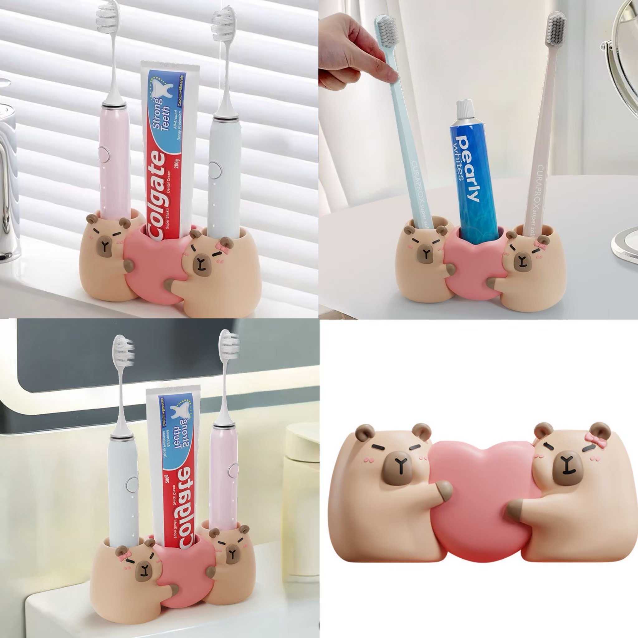 🪥 ที่วางแปรงสีฟันคาปิบาร่ากอดกันด้วยหัวใจ toothbrush stand holder ตุ๊กตาคาปิบาร่า ของใช้คู่รัก