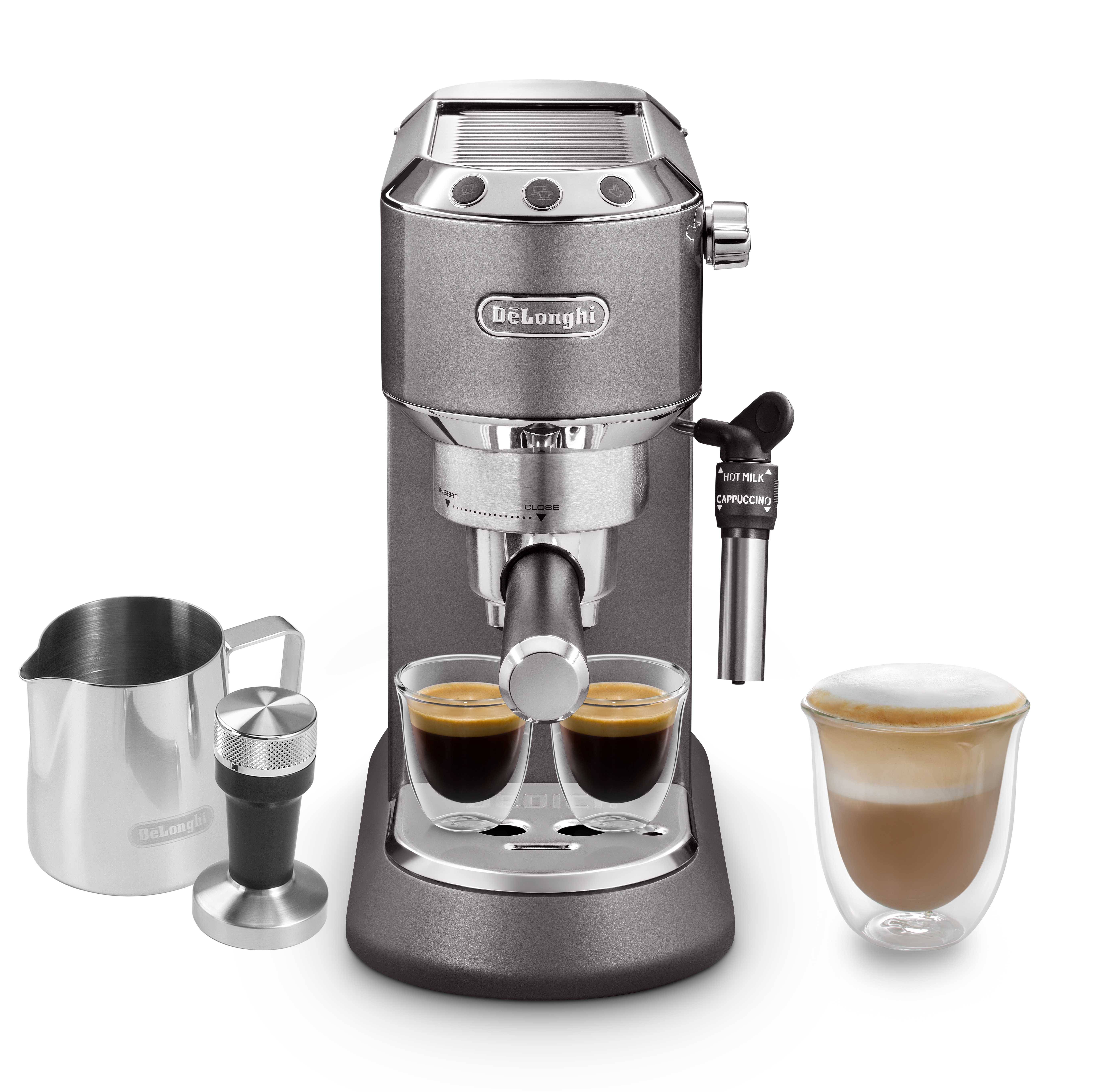 De'Longhi เครื่องชงกาแฟเอสเพรสโซ่ Dedica Metallics รุ่น EC785.GY แถมฟรี ที่อัดกาแฟ และ เหยือกตีฟองนม