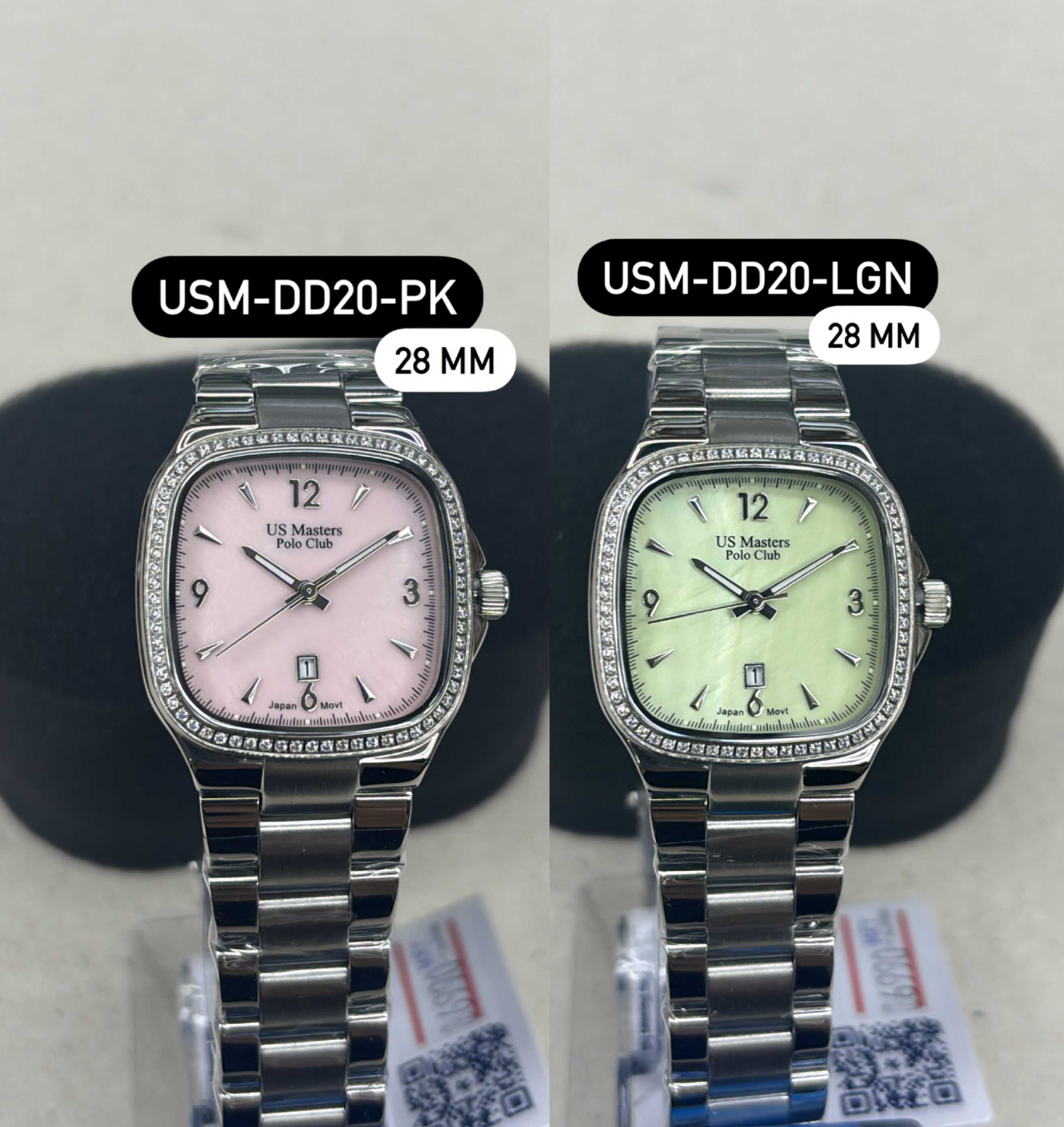 US Master Polo Club นาฬิกาข้อมือผู้หญิง SQUARE DIAMOND รุ่น USM-DD20 (Pink/Light Green Dial)