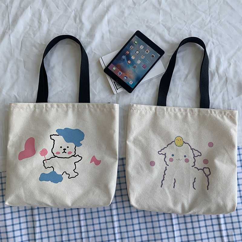 Runpee-J142 🌝🌈กระเป๋าผ้า ลายน้องหมีก้อนเมฆถือมยิ้ม🐼🍭 น้องพุดเดิ้ล&ลูกเจี๊ยบ🐶🐥