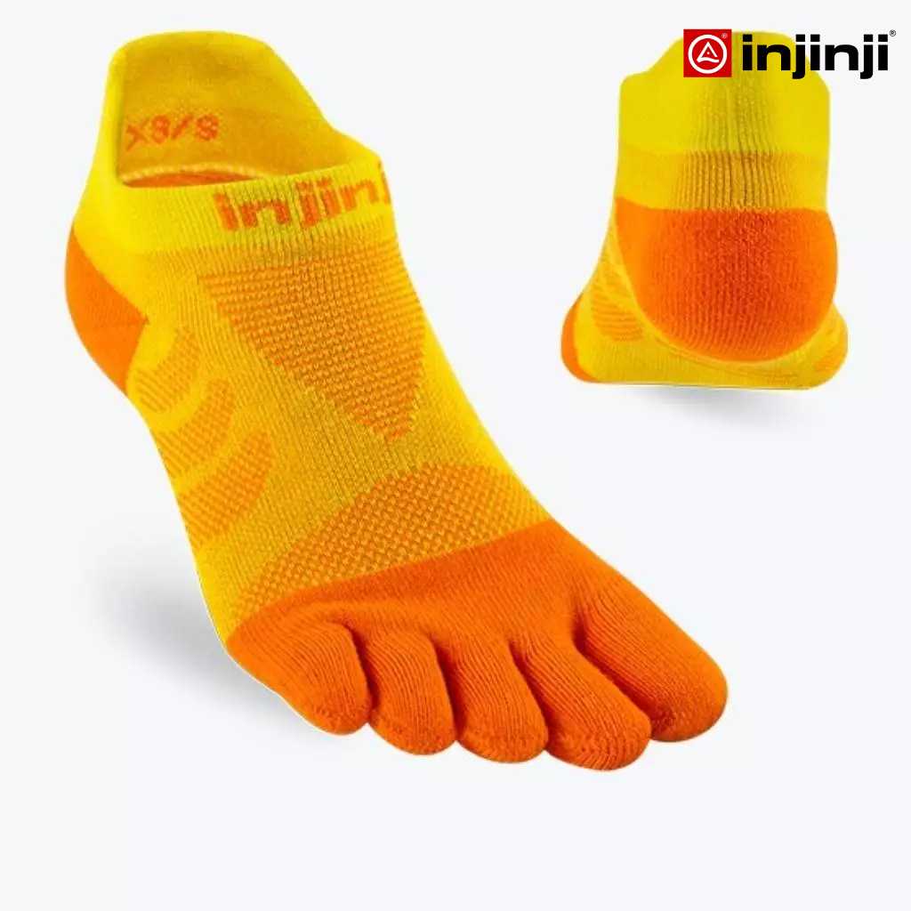INJINJIถุงเท้าวิ่งแยกนิ้ว วิ่งอัลตร้า หุ้มข้อ (ผู้หญิง) สีเหลืองส้ม WMN ULTRA RUN NO-SHOW SUNFLOWER