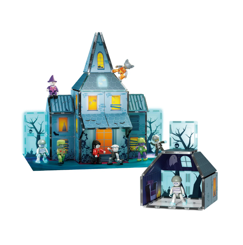 PicassoTiles 57 Pc Haunted House Building Blocks with Spooky Characters