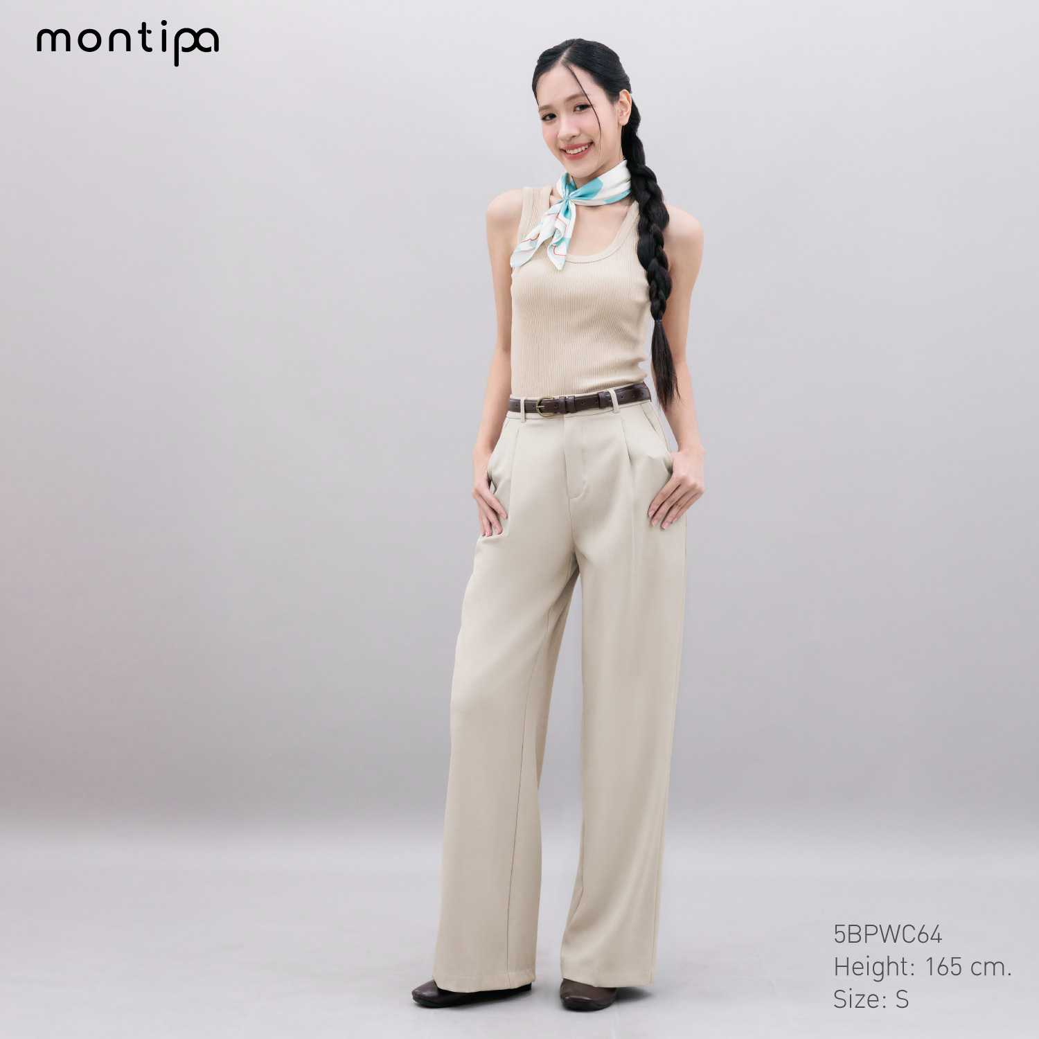 Montipa กางเกงทรงกระบอกกลาง ซิปหน้า แต่งจีบหน้า ผ้า Comfort 5BPWC64