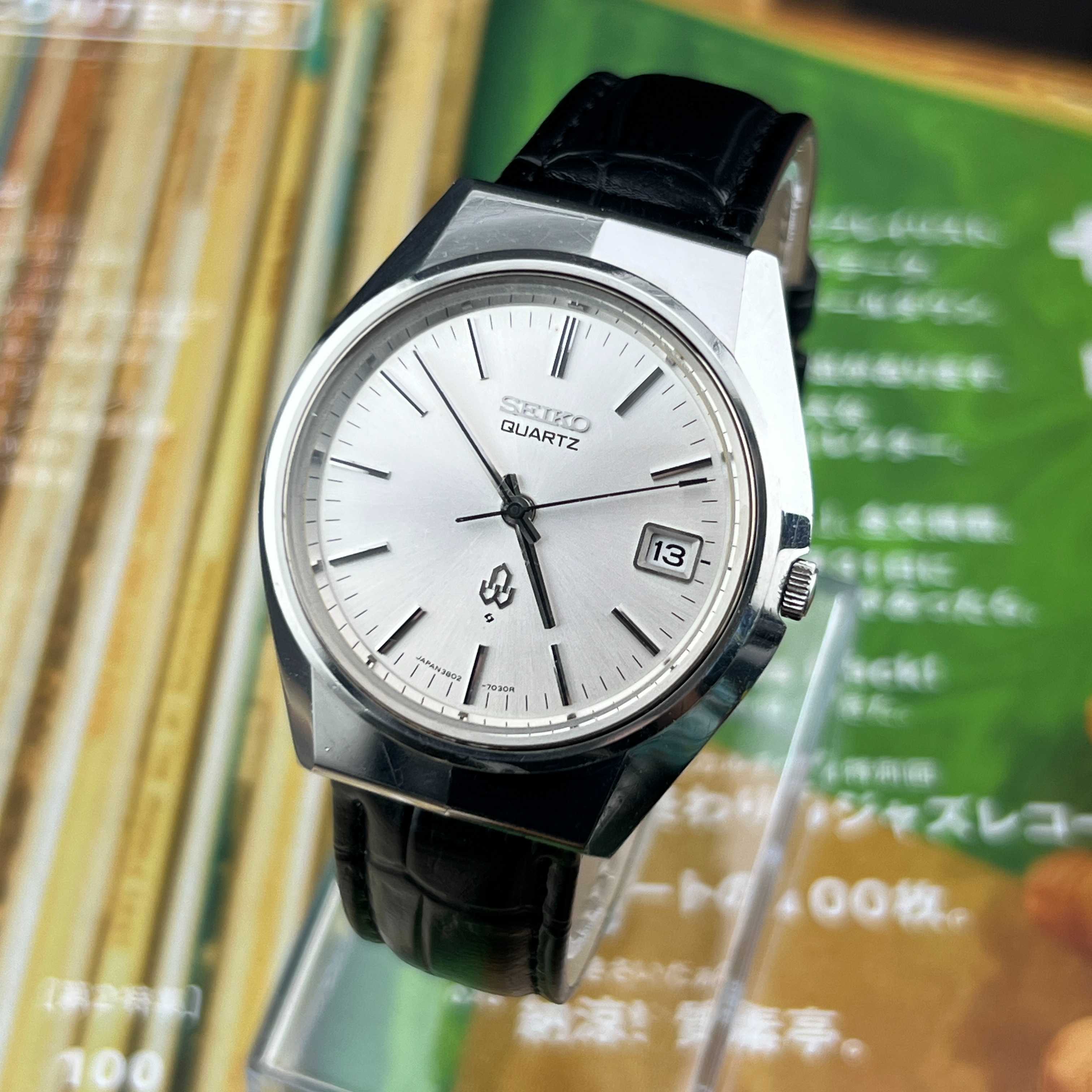 Vintage Seiko Quartz Silver Sunburst Dial Ref.3802-7020 Date JDM Japan 1973