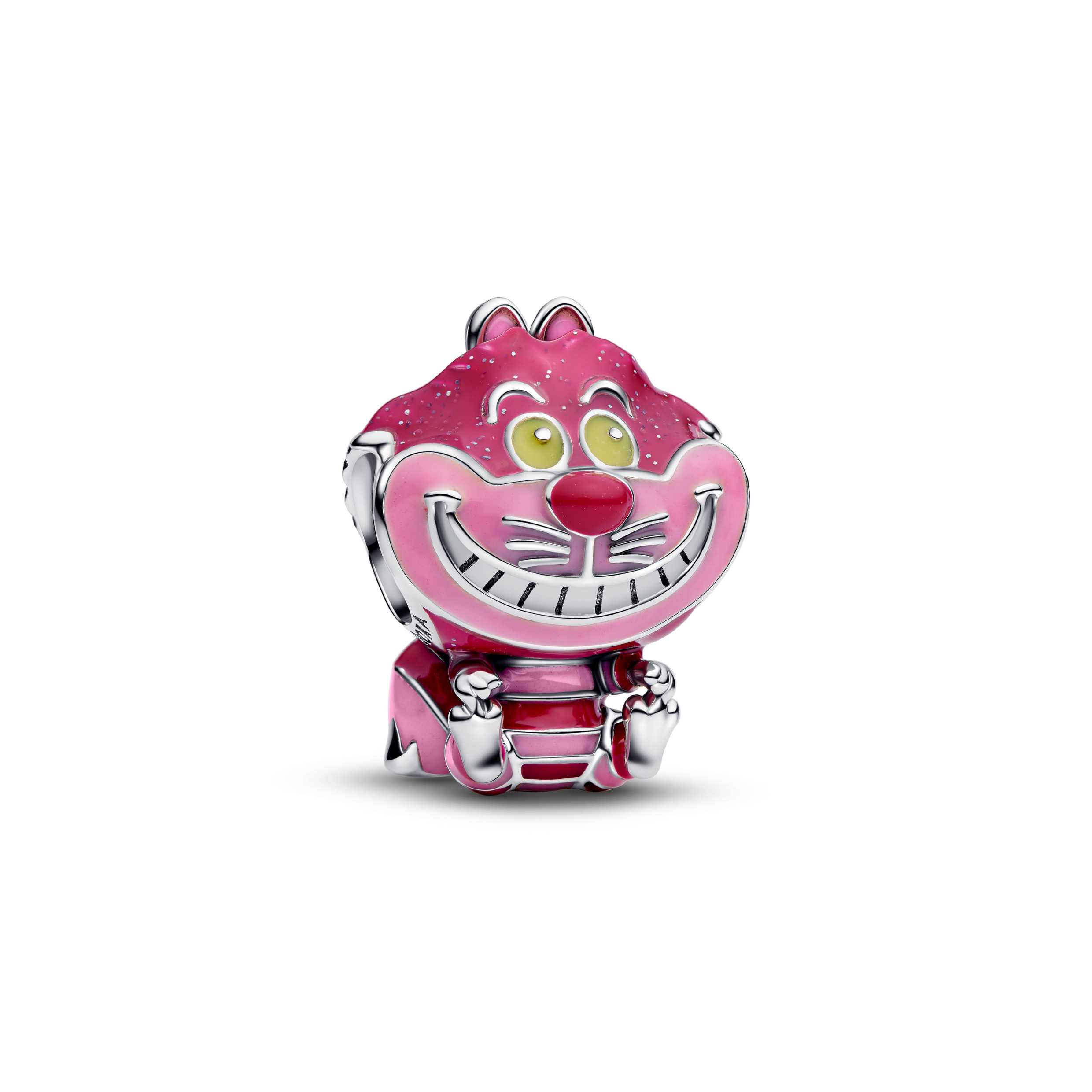 Disney Cheshire Cat sterling silver charm with glittery pink, light pink
