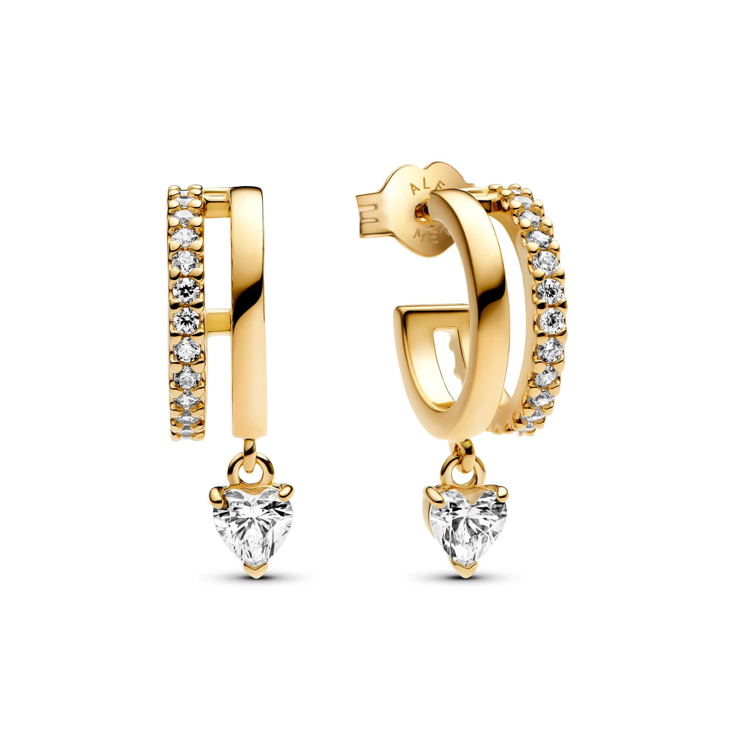 Heart 14k gold-plated hoop earrings with clear cubic zirconia