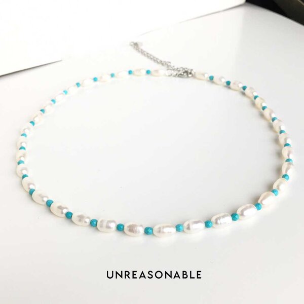 สร้อยคอ มุกแท้ สลับด้วย Turquoise UA0691-01 Unreasonable Accessories