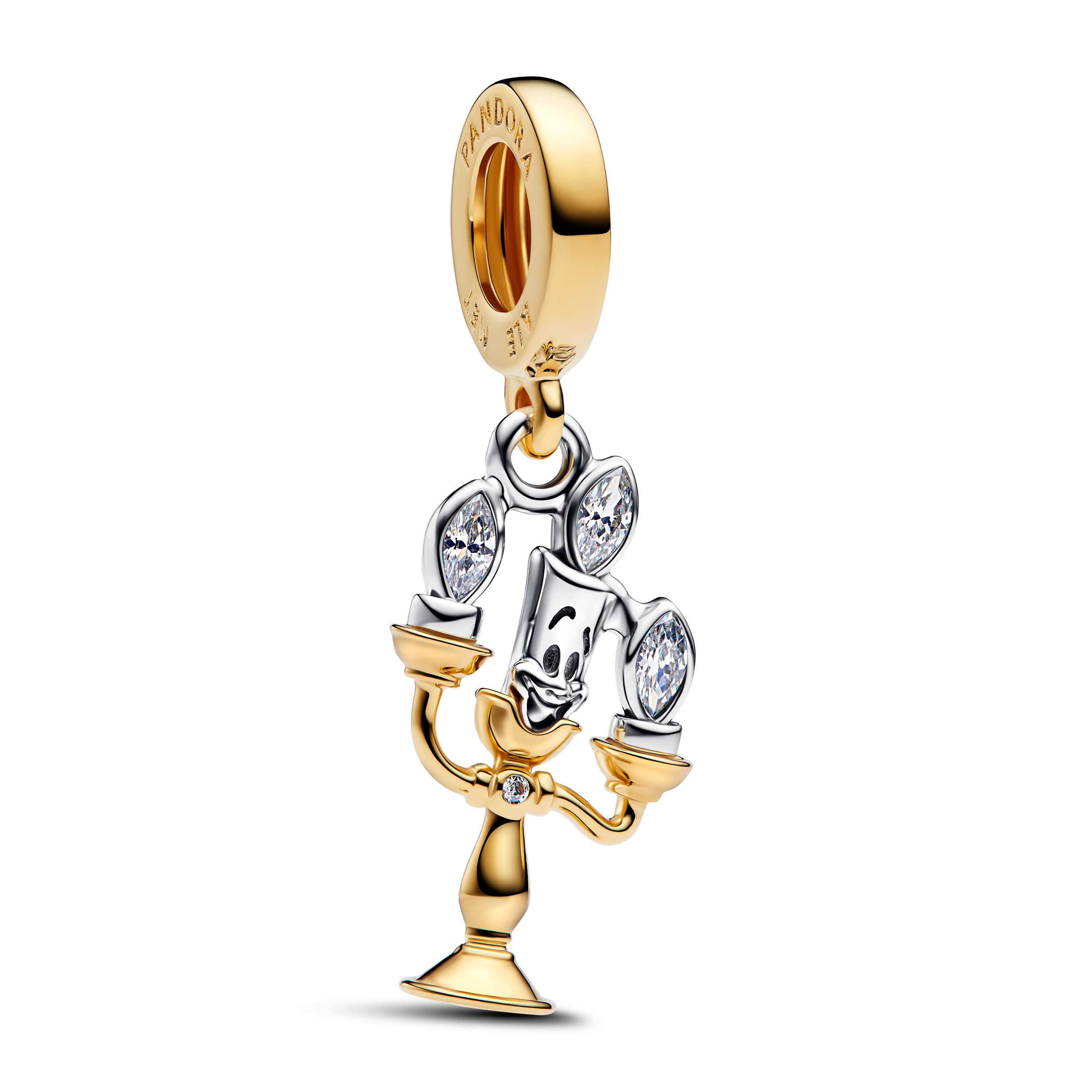 Disney Lumiere sterling silver and 14k gold-plated dangle with clear cubic zirconia