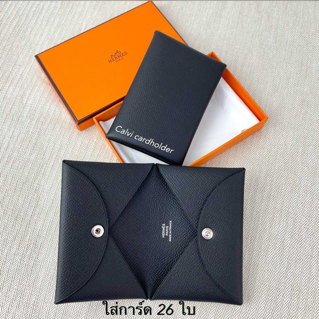 H ermes Calvi Card Holder  Black Epsom