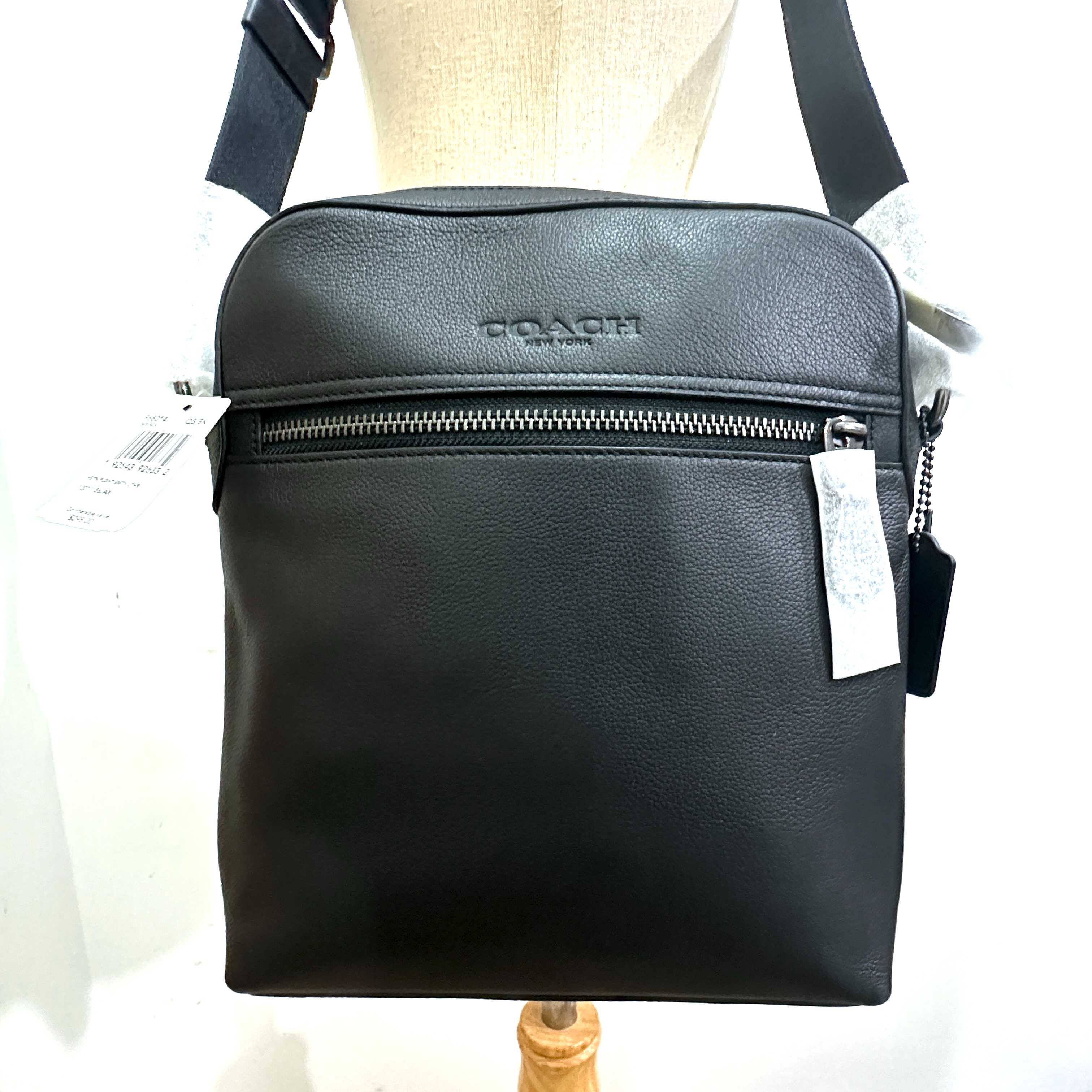 COACH แท้ COACH 68014 Men Smooth Leather Houston Flight Bag Black
