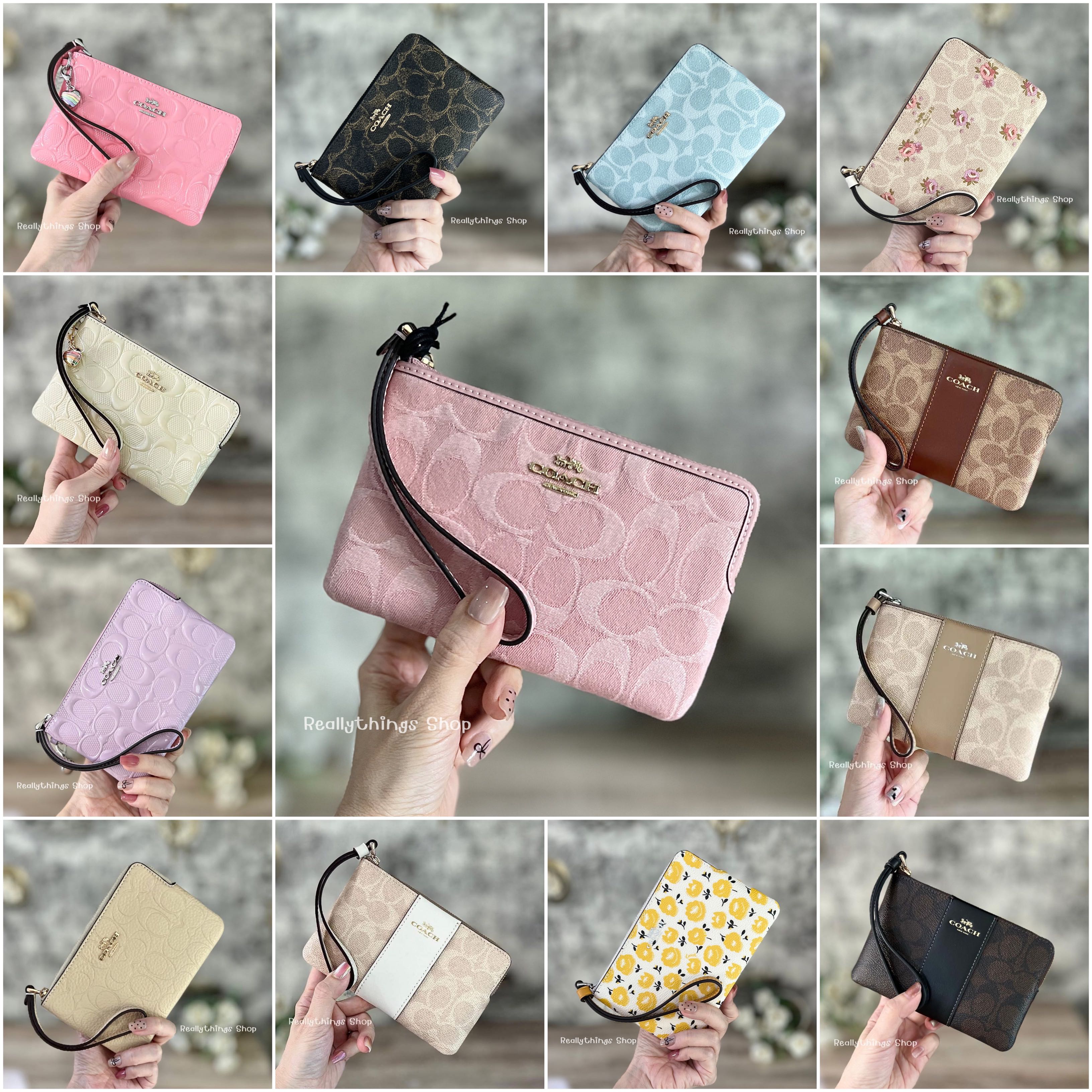 {แท้💯%📮พร้อมส่ง+ส่งฟรี}  กระเป๋าคล้องมือ 1 ซิปไซส์ S : Coach Signature Small Wristlet