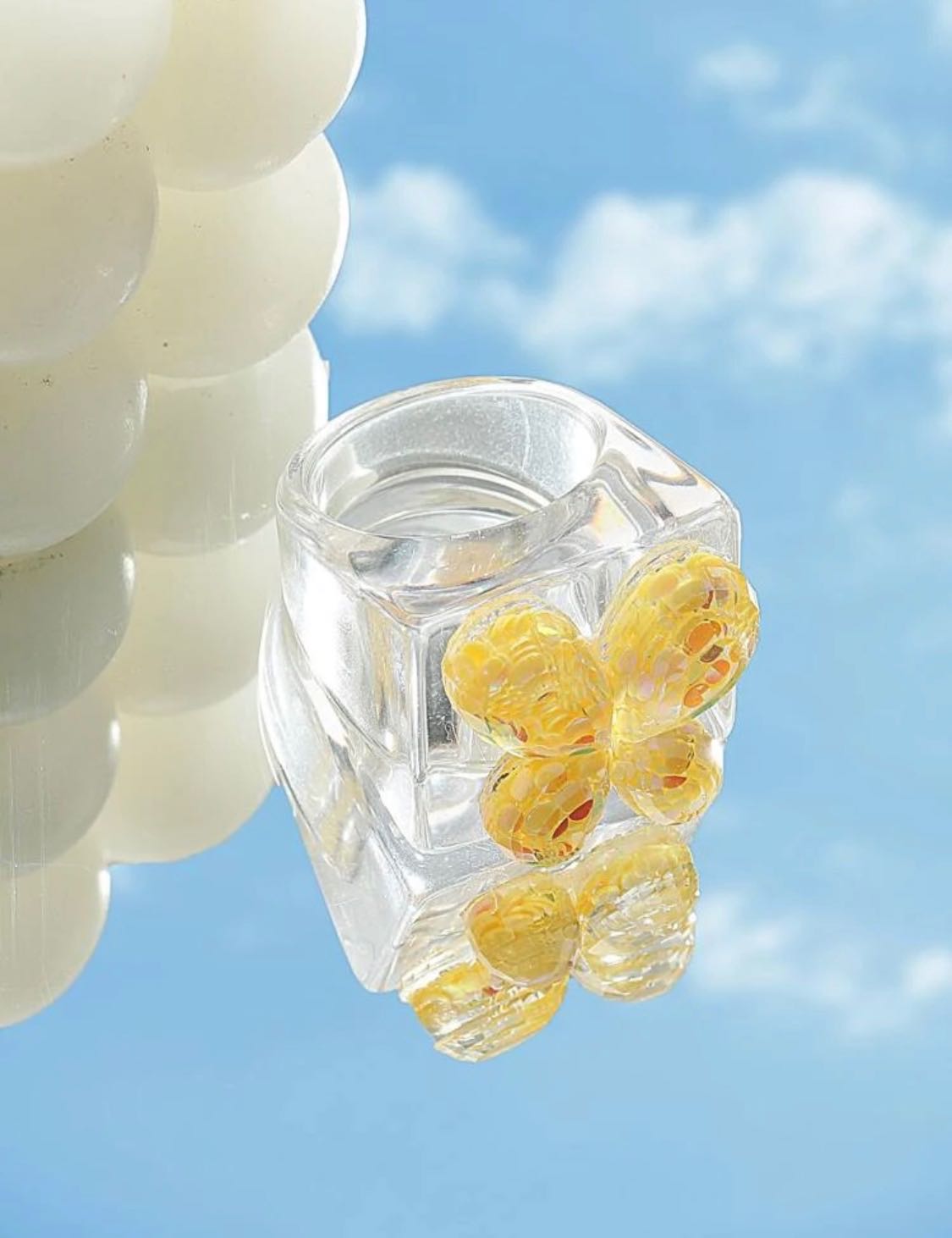 Butterfly yellow clear resin ring