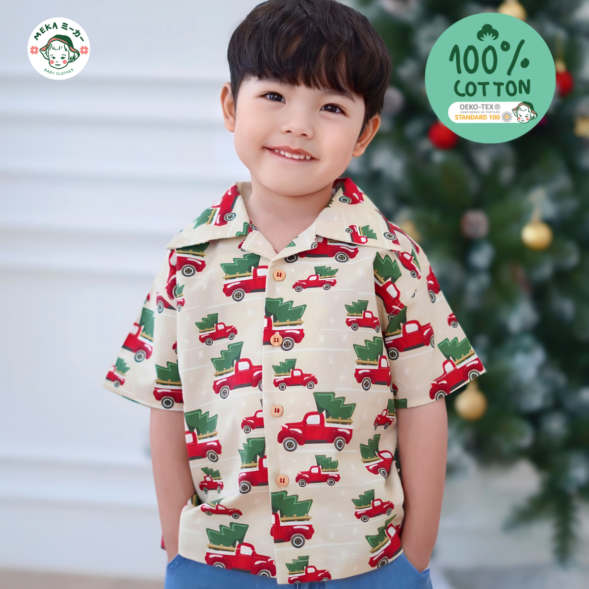 เสื้อเชิ้ตเด็ก  Cotton 100% ลาย X Mas truck shirt