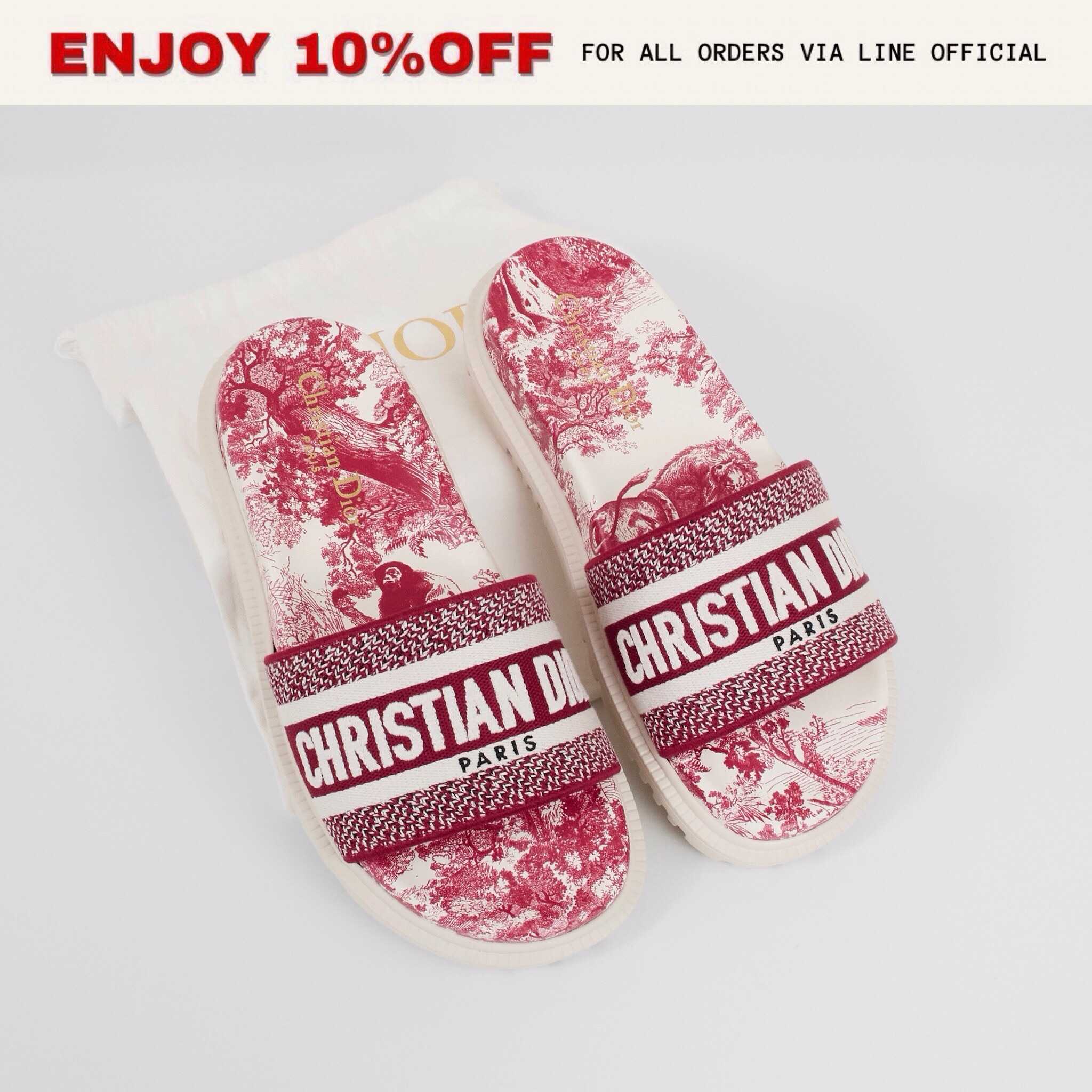NEW! DIOR DWAY SLIDE Red  Toile de Jouy  | Shoes