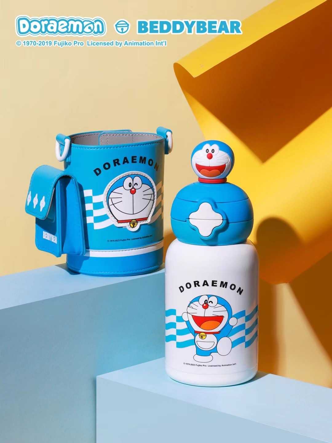 BeddyBearXDoreamon กระติกน้ำสูญญากาศสแตนเลส หลอดดูด/ยกดื่ม พร้อมกระเป๋าสะพาย BB011T2-015D
