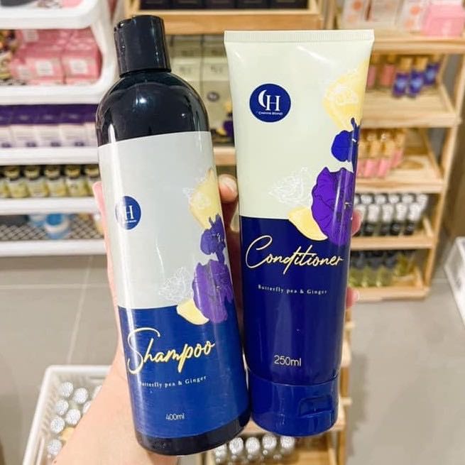 (แพคเกจใหม่)ชรแฮร์เฮิร์บ แชมพูสมุนไพรสดอัญชันขิง(ได้แชมพู+ครีมนวด)