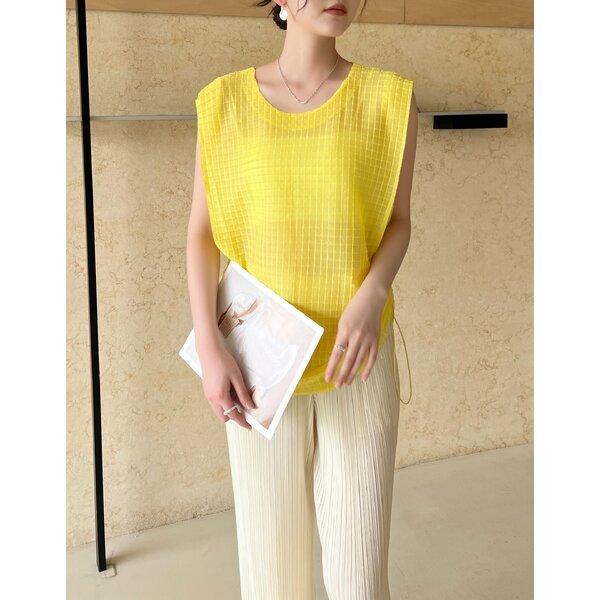 2MUAY รุ่น GJO3868 เสื้อพลีททรง OVER SIZE ปรับขนาดได้ SLEEVELESS SQUARE PLEATED TOP 9 สี FREE SIZE