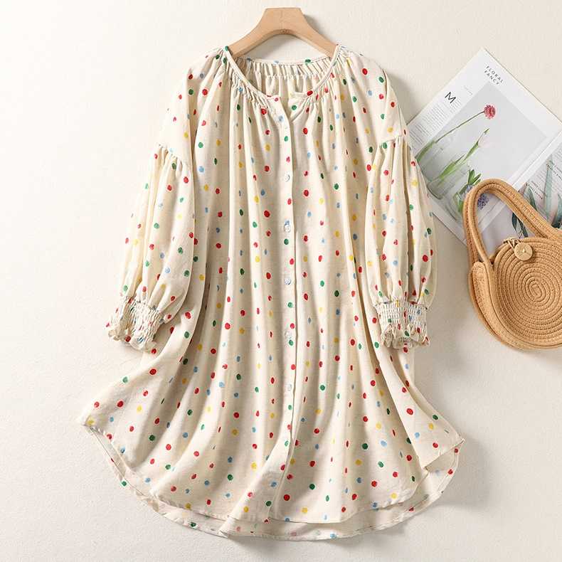 เชิ้ตตัวยาวทรง oversize โทนสีครีมลายจุด COLORFUL สีสวยสดใสสไตล์เก๋น่ารักมากๆ