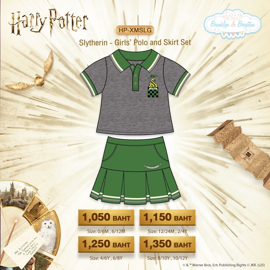 Harry Potter X’mas - Slytherin Girls’ Polo and Skirt Set | HP-XMSLG (size: 0/6M-10/12Y)
