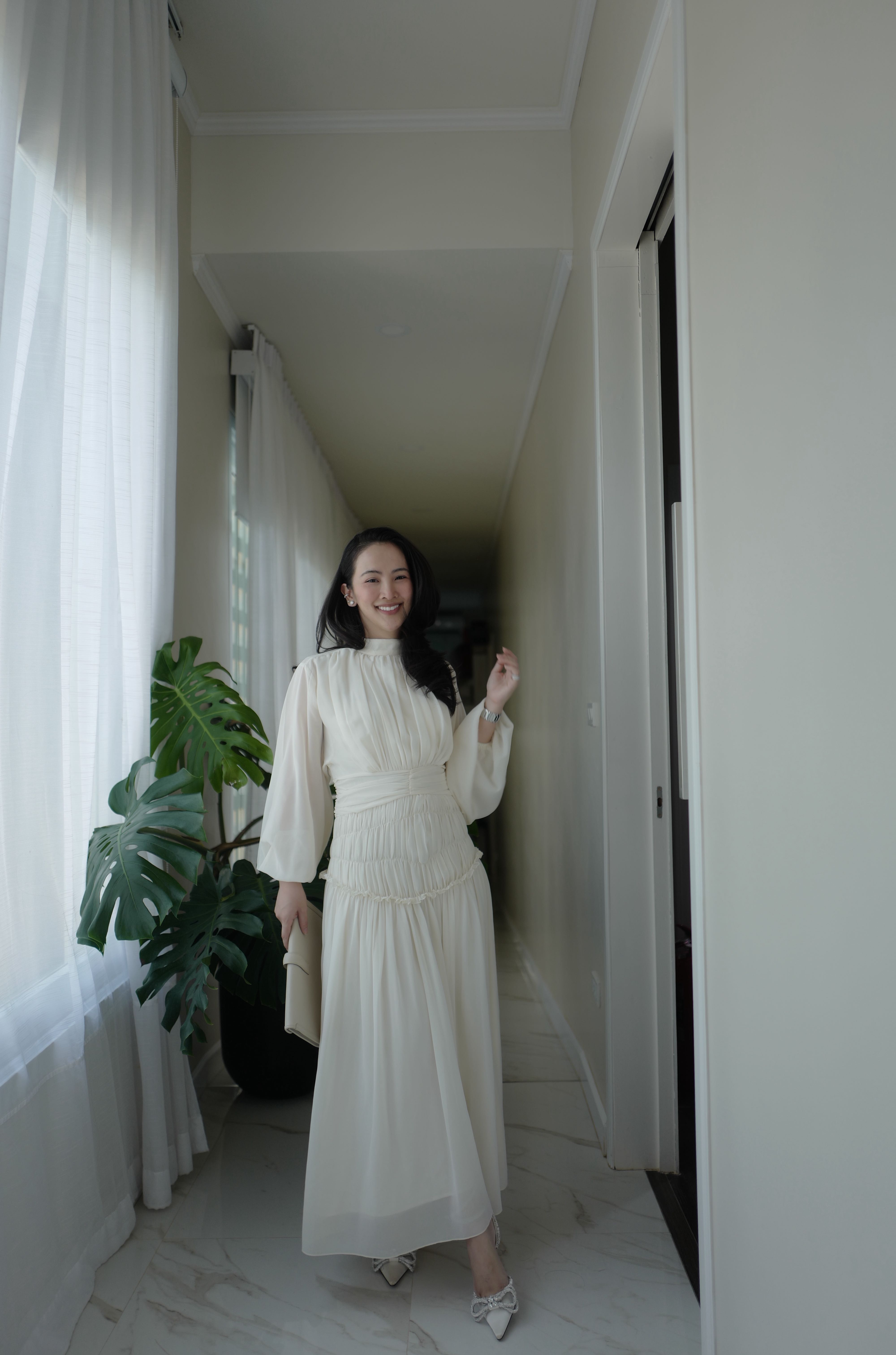#BJChiffonDress1020 (1490THB)—ivory/olive—