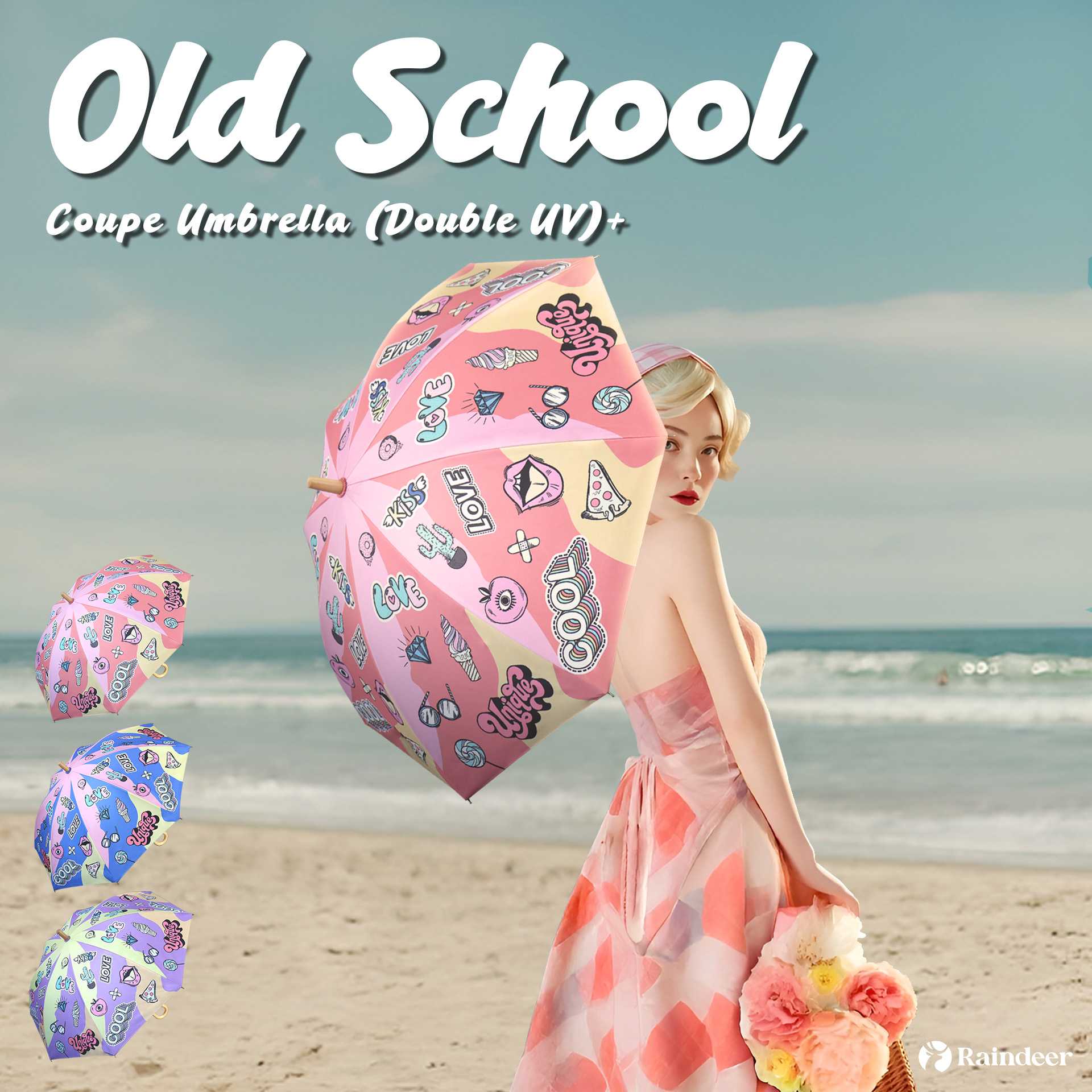 Raindeer ร่มยาว 22 นิ้ว 2 ชั้น กันUV ลาย Old School Coupe Umbrella ( Double UV)+