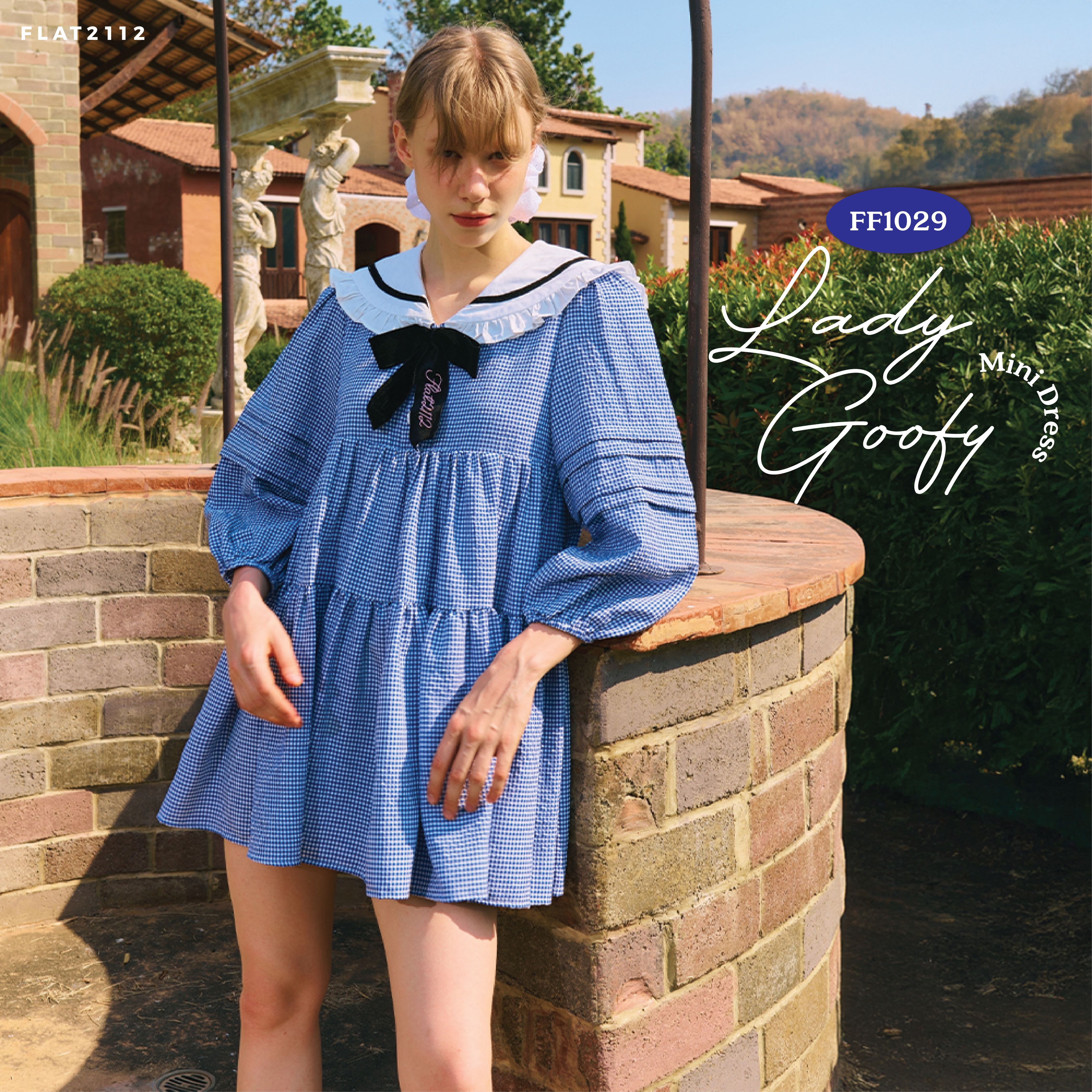 FLAT2112 FF1029 : LADY GOOFY MINI DRESS เดรสโอเวอร์ไซส์ มินิเดรสแขนยาว เดรสคอปก