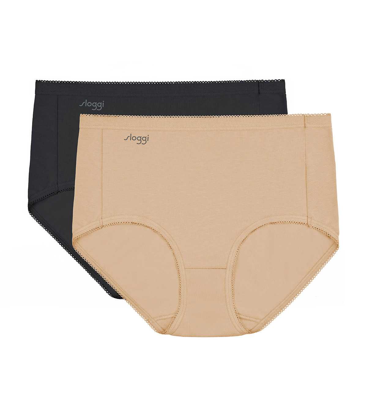 sloggi 10218581 sloggi Comfort care Maxi2  2P R V008 กางเกงในเนื้อผ้าคอตตอนรูปแบบแม็กซี่สีเบจดำ