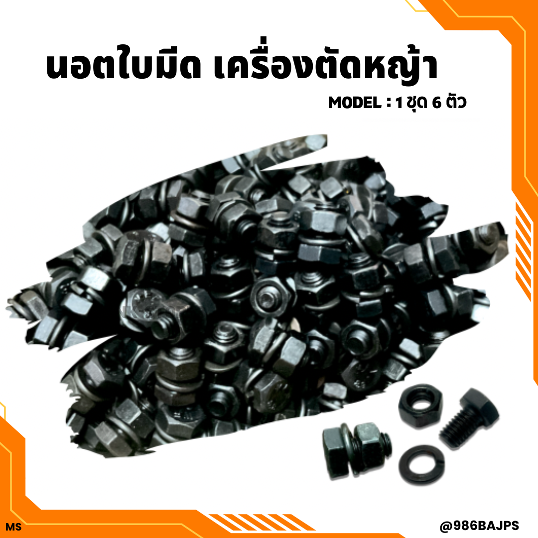น็อตดำ เบอร์ 10 ยาว 1 cm พร้อมตัวเมีย และแหวน สำหรับใส่ใบมีดตัดหญ้า