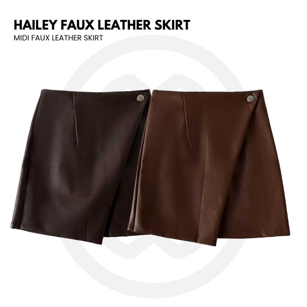 HAILEY Mid Rise Faux Leather Wrap Skirt | กระโปรงหนังเทียมทรงไขว้
