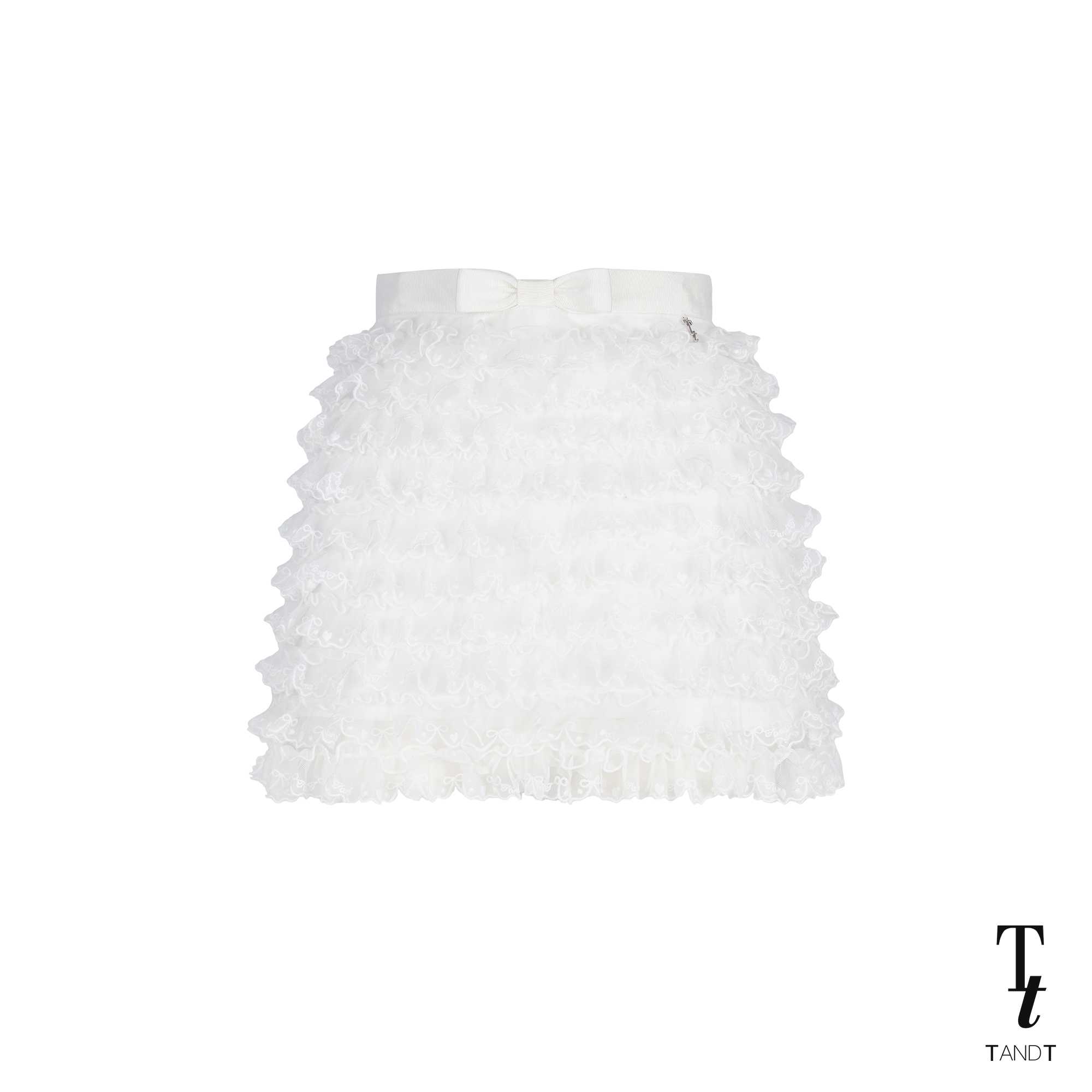 PUDDING WHITE - BOW HAND-CRAFTED DOUBLE RUFFLE SKORT