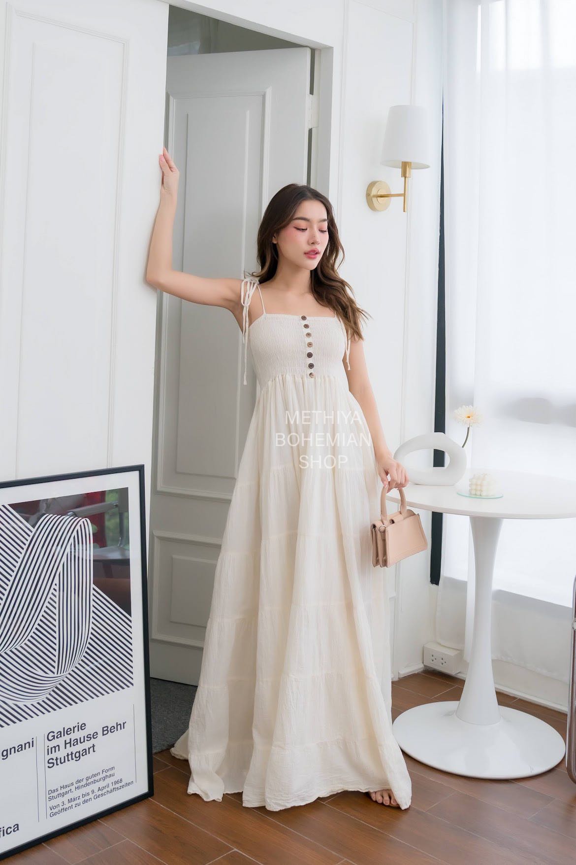 ชุดใส่เที่ยวทะเล ชุดเดรสสายเดี่ยวผ้าฝ้าย