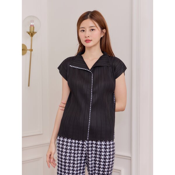 2MUAY รุ่น GJO1514-9 พลีทคุณภาพ COLLAR SHINORI-TRIM PLEATED TOP 3 สี FREE SIZE