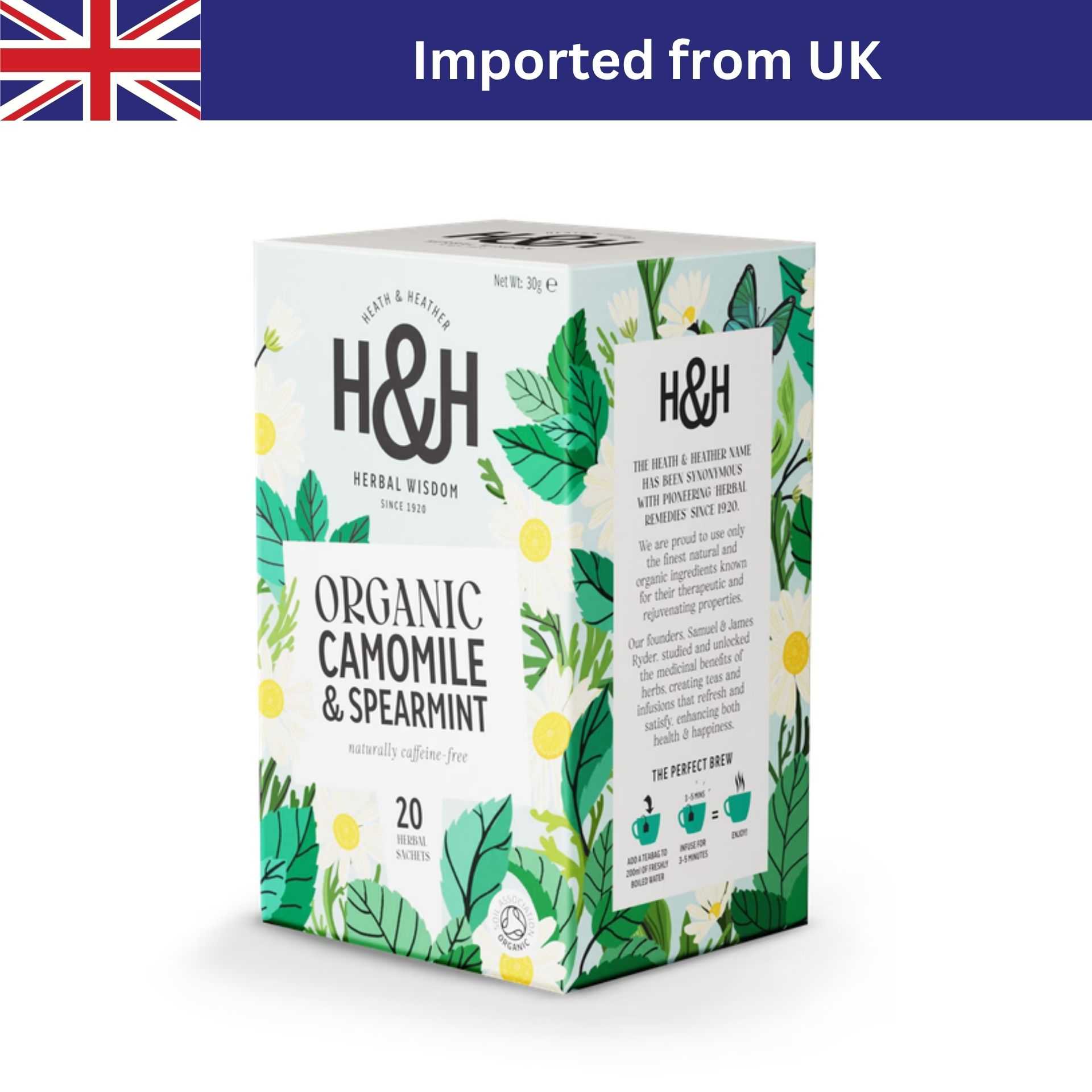 Heath & Heather Organic Camomile & Spearmint Tea (20 ซอง / 30g) ชาอังกฤษ ชาซอง ชาออร์แกนิก