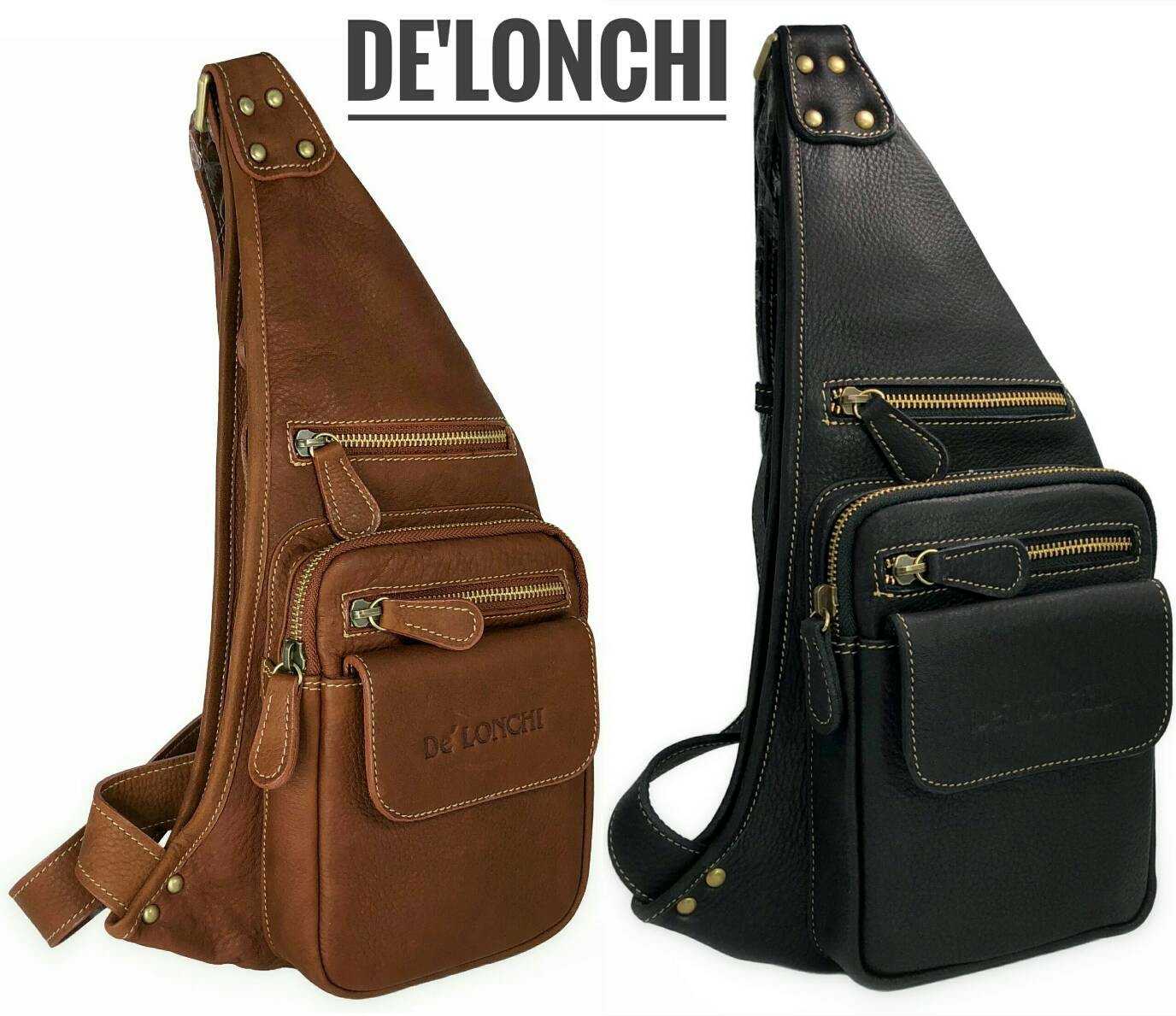 Delonchi กระเป๋าหนัง fanny คาดอก หนังชามัวส์ฝอกนิ่ม รุ่น de017